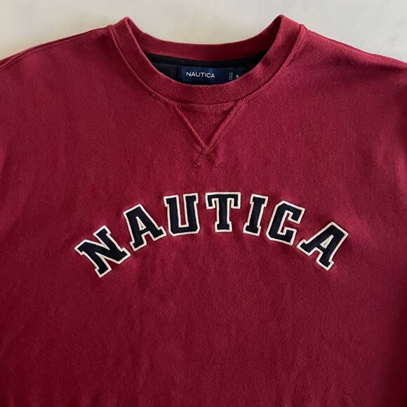 Nautica Red Fleece Crewneck Deck Sweater - Picture 3 of 8